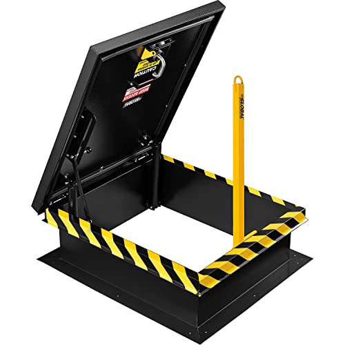Global Industrial Steel Ladder Safety Post with Pull-Loop Handle, Yellow Powder Coated, 63"H, Automatic Locking Safety Bracket, For Easy Ingress and Egress Points