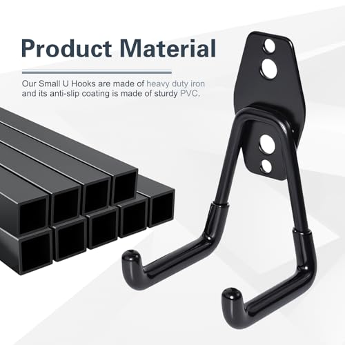 2 PCS Garage Storage Utility Hooks, Heavy Duty Metal Wall Mount Hooks, U Hook Garage Garden Tool Organizer, Fit for Cord, Ladders, Bikes, Tools, Bulky Items (Black) - size: U hooks