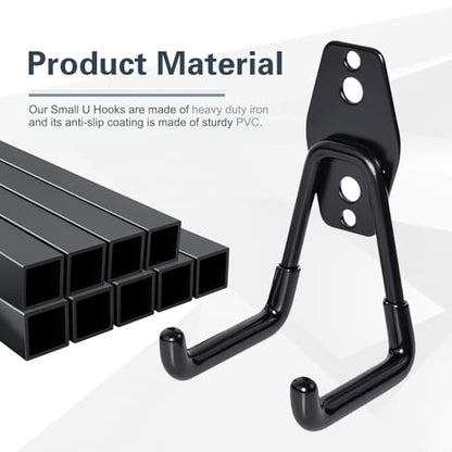 2 PCS Garage Storage Utility Hooks, Heavy Duty Metal Wall Mount Hooks, U Hook Garage Garden Tool Organizer, Fit for Cord, Ladders, Bikes, Tools, Bulky Items (Black) - size: U hooks