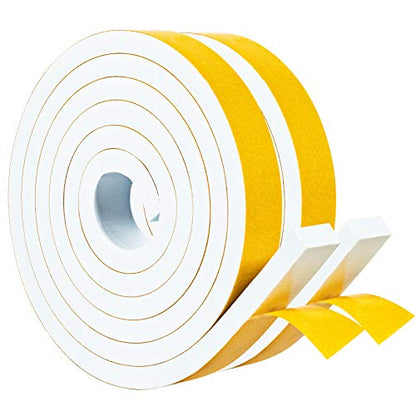 Yotache White Foam Strips Tape with Adhesive 2 Rolls 1" x3/8", High Density Foam Tape Furniture Protective, Weatherstrips, Anticollision, Total 13 Feet Long (2 X 6.5 Ft Each) - size: 1"x3/8"x13FT