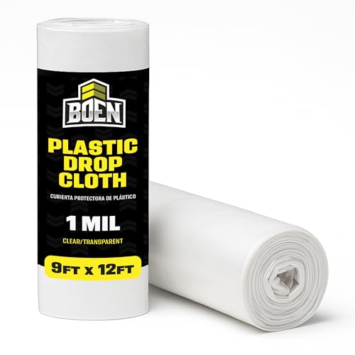 BOEN 9x12 Clear Plastic Drop Cloth – 1 Mil Heavy-Duty Painters Plastic Sheeting Roll – Waterproof, Tear-Resistant Paint Tarp for Furniture, Floors, Windows, Dust Protection – Multipurpose & Disposable - size: 1 Mil - Single