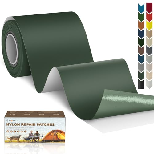 Cahomo 3x79 Inch Nylon Repair Patch Nylon Repair Tape Self Adhesive Fabric Tapes Outdoor Camping Gear Fabric kit for Tent, Umbrella, Down Jackets, Sleeping Bag, Knapsack （Army Green） - color: Army Green, size: 3x79 inch