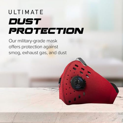 ECO-GEAR Anti Pollution Face Mask with Military Grade Protection | Anti Smoke, Exhaust Gas, Dust & Pollen - color: Red-large