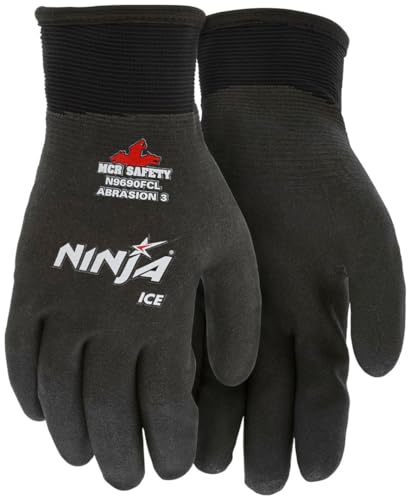 MCR Safety N9690FCS Ninja Ice Insulated Work Gloves, 15-Gauge Black Nylon Shell with Acrylic Terry Interior, Fully Coated with HPT, Small, 1-Pair - size: Small (Pack of 1)