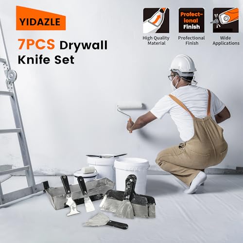 Drywall Knife Set, 7PCS Drywall Tools with Mud Pan, Stainless Steel 2” 3” 4” 6” 10” 12” Knife Set Putty Knives, Taping Knives, Painter Scraper, 12” Mud Pan, Spackle Tool Kit for Repairing Work