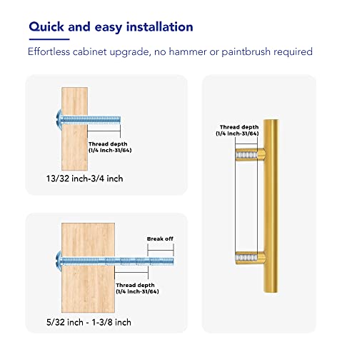 10 Pack Cabinet Handles with 3 Inch (76mm) Hole Center Brushed Brass Cabinet Pulls Stainless Steel Drawer Pulls, Kitchen Knobs for Dresser Drawer, 5 Inch Overall Length - color: Brushed Brass T-Shaped, size: 3" Hole Center
