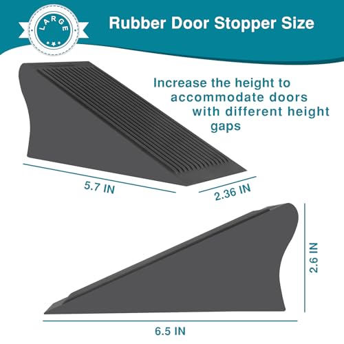 Rubber Door Stoppers for Bottom of Door, Large Solid Heavy Duty Door Stop Wedge, Big Black Strong Tall Doorstopper, Non-Slip Doorstops Wall Protector for Home Office School Commercial, 1 Pack