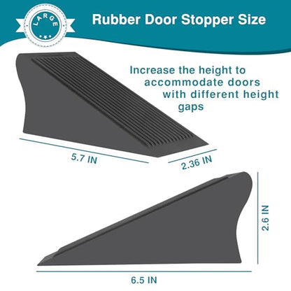 Rubber Door Stoppers for Bottom of Door, Large Solid Heavy Duty Door Stop Wedge, Big Black Strong Tall Doorstopper, Non-Slip Doorstops Wall Protector for Home Office School Commercial, 1 Pack