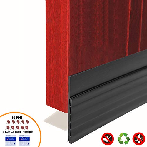 Door Draft Stopper Sweep, 3 Inches Widening Door Bottom Seal Strip Under Door Noise Blocker for Interior Doors Insulation and Soundproofing, 3” W x 39” L Black (2019 New Upgrade)
