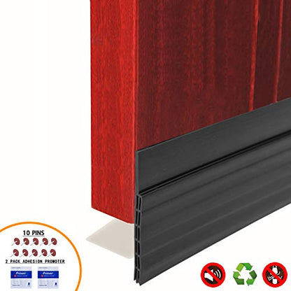 Door Draft Stopper Sweep, 3 Inches Widening Door Bottom Seal Strip Under Door Noise Blocker for Interior Doors Insulation and Soundproofing, 3” W x 39” L Black (2019 New Upgrade)