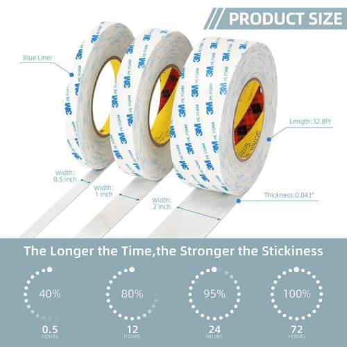 3M Double Sided Tape 0.5"×16.5Ft, No Damage Double Sided Wall Tape, Heavy Duty PE Foam Mounting Tape Removable Waterproof for Home Office Decor Crafts Arts DIY Paint Picture Poster - size: 0.5"x16.5ft