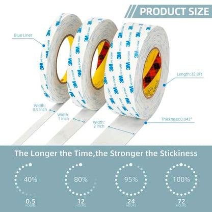 3M Double Sided Tape 1"×16.5Ft, No Damage Double Sided Wall Tape, Heavy Duty PE Foam Mounting Tape Removable Waterproof for Home Office Decor Crafts Arts DIY Paint Picture Poster - size: 1.0"x16.5ft