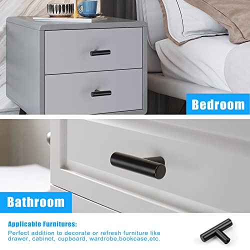 KNOBWELL 6 Pack Single Hole Black Cabinet Knobs, 2" Modern Matte Black Drawer Knobs T Bar Stainless Steel Kitchen Cabinet Knobs and Pulls - color: Black, size: 2 inch(50mm)