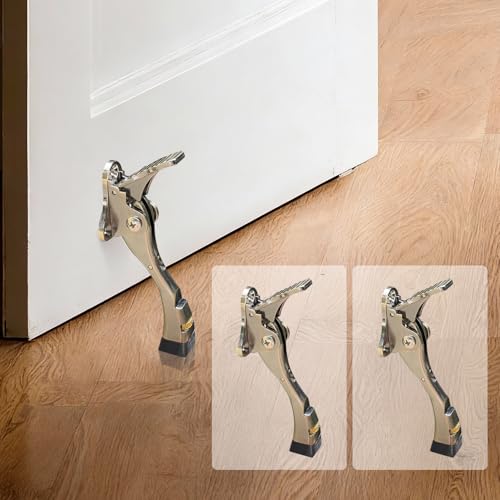 Kickdown Door Stopper, 2 Packs Door Holder to Keep Door Open, 4 Inch One Touch Semi-Automatic Satin Nickel Doors Stoppers, Adjustable Height and Rubber Tip, Heavy Duty Door Stop, Door Holder(Bronze) - color: Bronze, size: 2 Pack