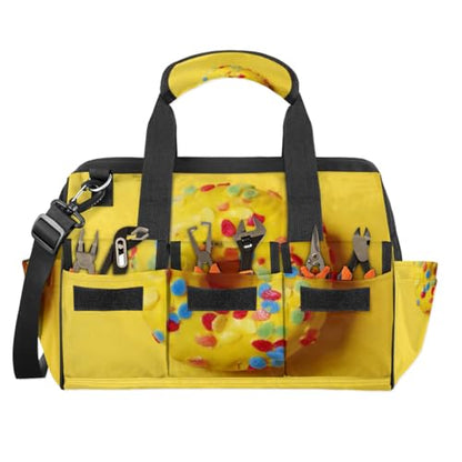 15 Inch Tool Bag 14-Pockets Tool Box Organizer for Men Donuts Yellow Tool Tote Bag Waterproof Toolbox with Shoulder Strap Heavy Duty Garden Tool Organizer for Mechanic