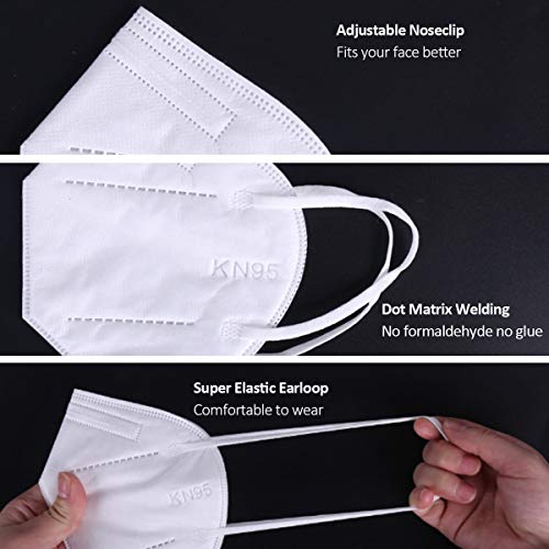 WesGen 60Pcs KN95 Face Mask，5 Layers Cup Dust Mask with Elastic Earloop and Nose Bridge Clip，Vacuum Packing