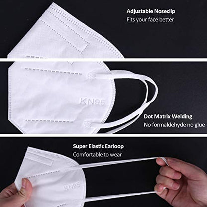 WesGen 60Pcs KN95 Face Mask，5 Layers Cup Dust Mask with Elastic Earloop and Nose Bridge Clip，Vacuum Packing