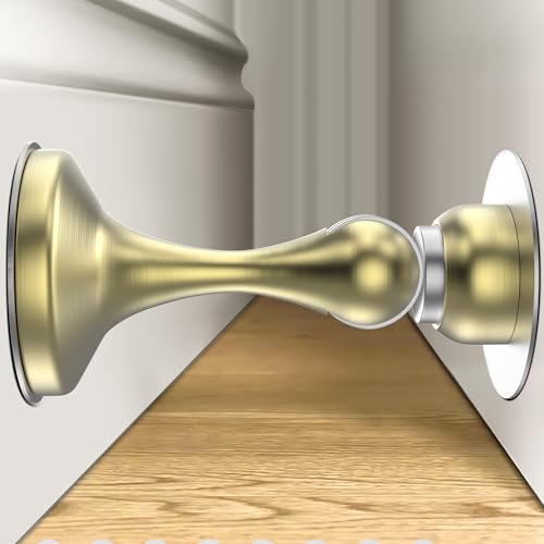 Crosize Magnetic Door Stoppers 6 Pack, Stainless Steel Door Stops for Wall and Floor Mounting, Gate Stops, No Drilling Metal Doorstops with Adhesive Tapes, Gold - color: Gold, size: 6 Pack