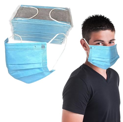4-Ply Blue Disposable Face Mask for Adults Dust Protection Face Mask with Activated Carbon Filter 50 Packs Individual Wrapped - color: Blue 4-ply Filter Face Mask