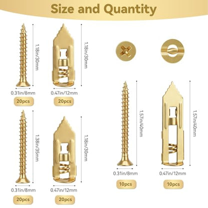 100pcs Self Drilling Drywall Anchors with Screws Kit, 50 Sheetrock Anchors & 50 Screws, 3 Sizes,No Pre-Drilling Required, for Wall Decor, Shelves, Pictures Hanging - size: 100pcs 3size Kit
