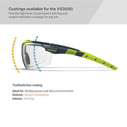 HexArmor VS300 Safety Glasses with Adjustable Side Arms Z87+ for Men and Women - color: Grey 23% With Gasket / Anti Fog Anti Scratch