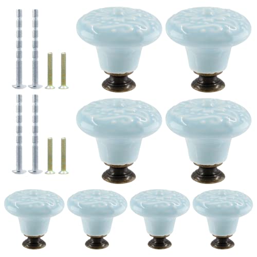 8pcs Light Blue Ceramic Knobs & Pulls - Vintage & Retro Dresser & Cabinet Knobs for Closet, Cupboard & Furniture Doors - color: Light Blue, size: 8pcs-1.3 Inch