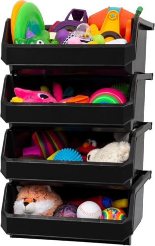 ReadySpace Extra Large Plastic Storage Bins, Stackable Organizer Containers for Closet Pantry Shelf Garage and Office Organization, Black, 4 Pack - color: Black, size: Extra Large, 4-pack