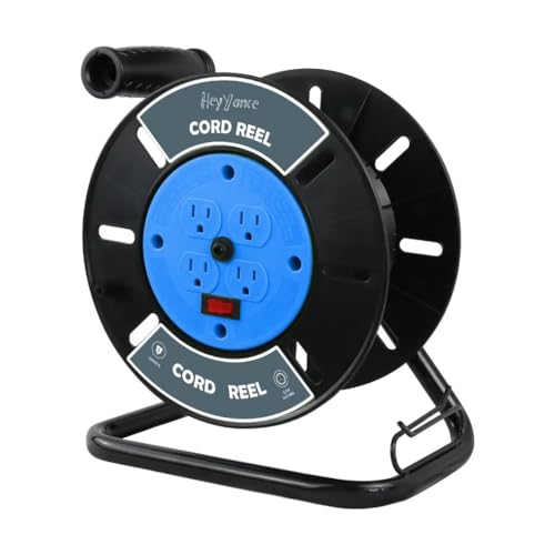 Extension Cord Storage Reel with 4-Grounded Outlets, Heavy Duty Open Cord Reel for 12/3 14/3 16/3 Power Cords, Portable Empty Hand Crank Electric Cord Roller Holder, Blue - color: Bule