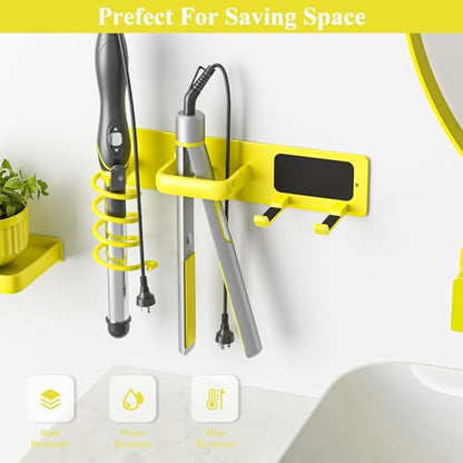 Tindbea Hair Dryer Holder Curling Iron Holder Flat Iron, Blow Dryer Holder Wall Mount, 3 in 1 Bathroom Hair Tool Organizer Rack for Universal Dryer, Bright Yellow - color: Bright Yellow