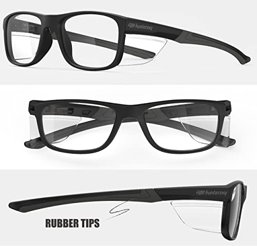 HTS HUNTERSKY TR90NZZ Safety Glasses with Side Shield Small Size Women Men ANSI Z87 Anti Fog Scratch Resistant Lab Pickleball - color: Black/Clear