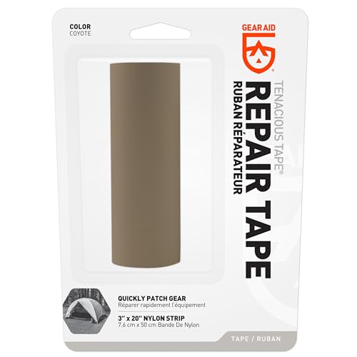 GEAR AID Tenacious Tape 3” x 20” Nylon Fabric Gear Repair Tape, Fix Holes and Rips in Puffy Jackets, Rain Gear, Tents, Sleeping Bags and Outdoor Equipment, Coyote, 1 Roll - color: Coyote, style: 3" × 20" (1 Roll)