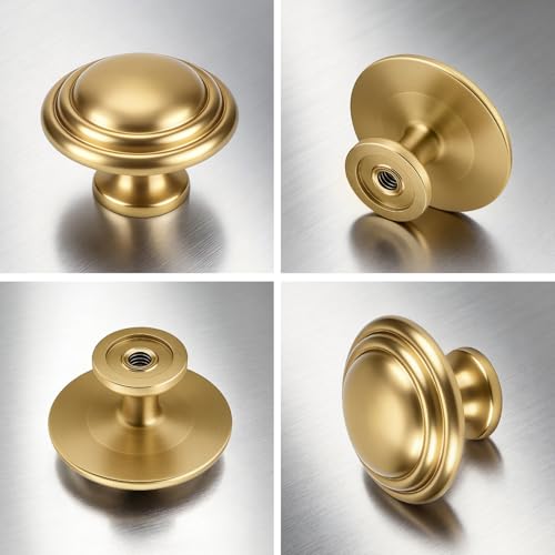 Gobrico 5 Pack 1-3/8 Inch Cabinet Knobs, Brushed Gold Dresser Knob, Brushed Brass Round Bifold Kitchen Wardrobe Drawer Knob - color: Brushed Gold