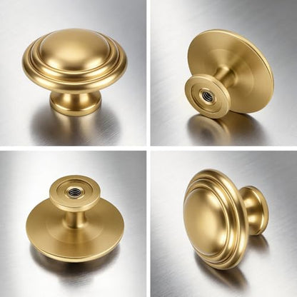 Gobrico 5 Pack 1-3/8 Inch Cabinet Knobs, Brushed Gold Dresser Knob, Brushed Brass Round Bifold Kitchen Wardrobe Drawer Knob - color: Brushed Gold