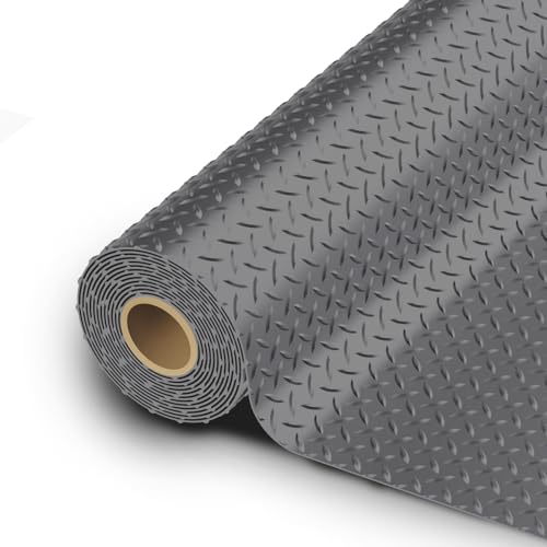 StellarStar 10x20 FT Garage Floor Mat, 2.8mm Thickened PVC Flooring Roll for Under Car, 200 SQFT Diamond Plate Gray Garage Mats for Garage, Warehouse, Basement, Factory, Trailer (Include Tapes) - color: Gray, size: 10x20 FT