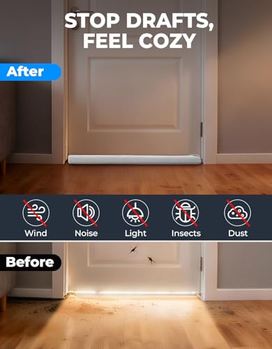 Premium Plush Under Door Draft Stopper Noise Blocker – Blocks Drafts, Dust, Noise & Light, 32-36 Inch Adjustable Door Sweep Gap Filler Bottom Door with Secure Hook & Loop Tabs - size: 0.25-1.25 inch