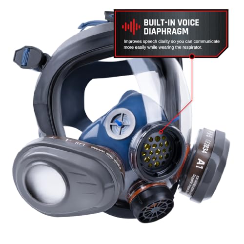 Parcil Distribution Full Face Respirator Mask - Air Purifying, Organic Vapor & Particulate - Industrial Use - CE Tested - color: Pt-101 Clear