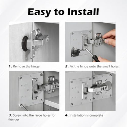 24Pcs Cabinet Hinge Repair Plate, Multi-Hole Design Fits Most Hinges, Stainless Steel Hinge Repair Kit with Screws&Screwdriver for Kitchen Cabinet & Cupboard Doors