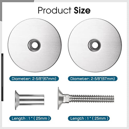 2 Set Door Hole Cover Plate 2-5/8" Diameter Door Hole Filler Plate Stainless Steel Knob, Increase Home Security on Entry, Silver