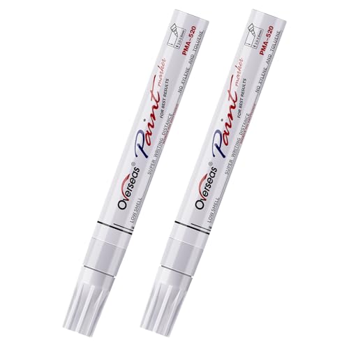 Overseas Permanent Paint Pens White Markers - 2 Pack Single color Oil Based Paint Markers, Medium Tip, Quick Drying and Waterproof Marker Pen for Metal, Rock, Wood, Plastic, Canvas, Rubber, Glass - color: White