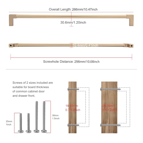 TUNNY 5Pack Classic Solid Cabinet Handles-10.08"/256mm Screw Spacing Champagne Bronze Furniture Hardware Handles for Bathroom Dresser Kitchen Cabinets Bedroom Cabinet Pulls - color: Champagne Bronze, size: 10.08"(256mm) Hole Center - 5Pcs