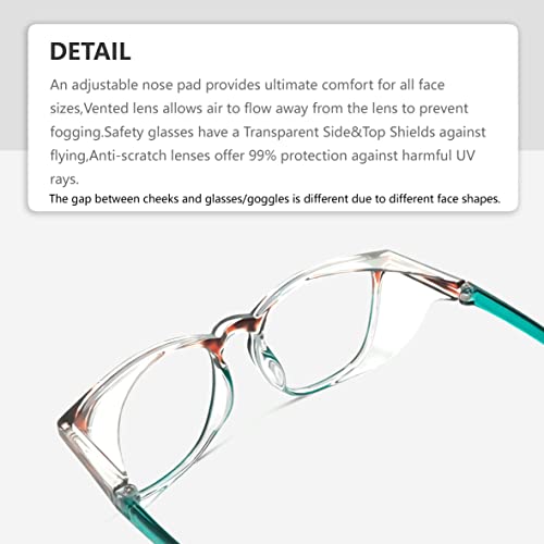 Safety Glasses Anti-Fog Goggles Z87.1 Blue Light Blocking Anti-Dust UV Protection Glasses For Men Women (Tortoise/Green) - color: Tortoise/Green