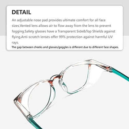 Safety Glasses Anti-Fog Goggles Z87.1 Blue Light Blocking Anti-Dust UV Protection Glasses For Men Women (Tortoise/Green) - color: Tortoise/Green
