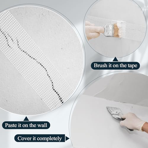 Pushglossy 5 Rolls Drywall Joint Tape 1.8 Inches x 492 ft Self Adhesive Fiberglass Mesh Drywall Joint Tape White Heavy Duty Wall Crack and Seam Patch for Repairing Joining Finishing