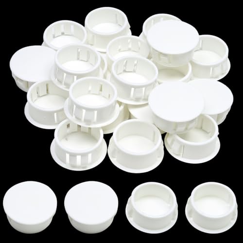 7/8 In/22 mm White Plastic Hole Plugs for Round Holes, Flush Type Panel Fastener Cover, Snap-in Locking Tubing Screw Cover for Furniture Kitchen Cabinet, 30PCS - style: 22mm(7/8")