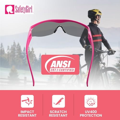 Safety Girl SC-282-PNK-GRAY Navigator Safety Glasses, Polycarbide, One Size, Pink Frame, Gray Lens - color: Pink Frame, Gray Lens, size: One Size