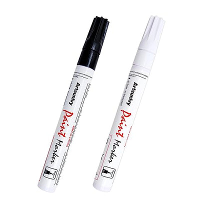 Artsunlvy Permanent Paint Pens Paint Markers - 2 Pack Black & White Oil Based Quick Dry Waterproof Markers For Tire, Rubber,Wood, Rocks, Metal, Canvas - color: White & Black