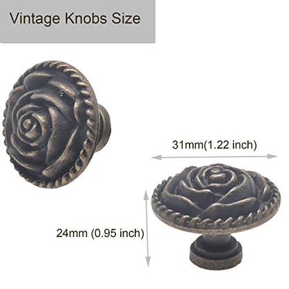Vintage Rose Dresser Knobs, Antique Bronze Cabinet Knobs and Pulls 8 Pack - style: Vintage Rose