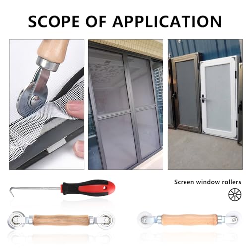 Screen Repair Tool Set, 3 Pcs Window Screen Rolling Tool, Metal/Nylon Window Screen Spline Roller Tool, Screen Roller with Bearing for Install/Repair/Replace Window Screens, with Removal Hook
