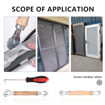 Screen Repair Tool Set, 3 Pcs Window Screen Rolling Tool, Metal/Nylon Window Screen Spline Roller Tool, Screen Roller with Bearing for Install/Repair/Replace Window Screens, with Removal Hook