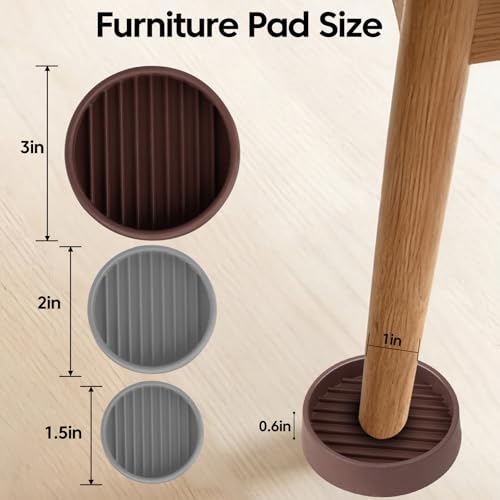 Rubber Furniture Pads for Hardwood Floors,4 PCS 3"x3" Non Slip Furniture Pads,Furniture Casters Cups Floor Protectors for Table Bed Couch Stoppers to Prevent Sliding,Brown,Round - size: 4PCS 3“x3” Brown
